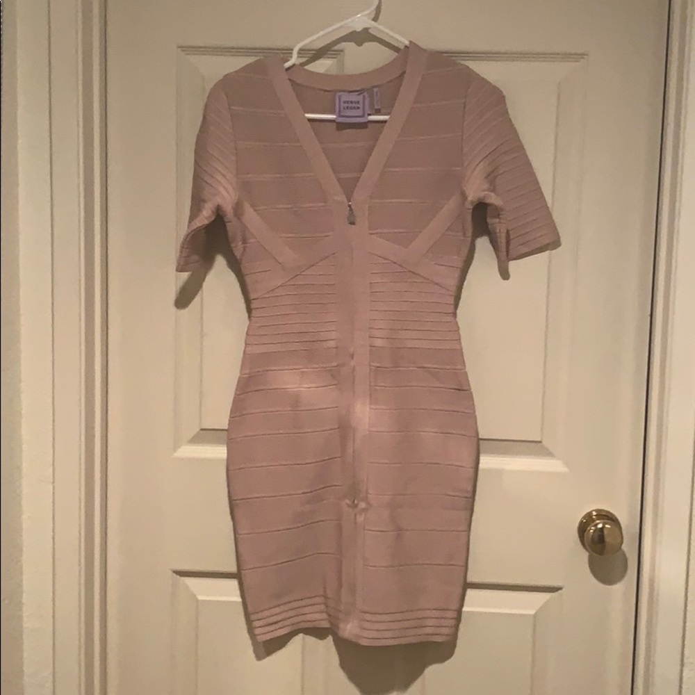 Herve Leger Pink VNeck bandage dress